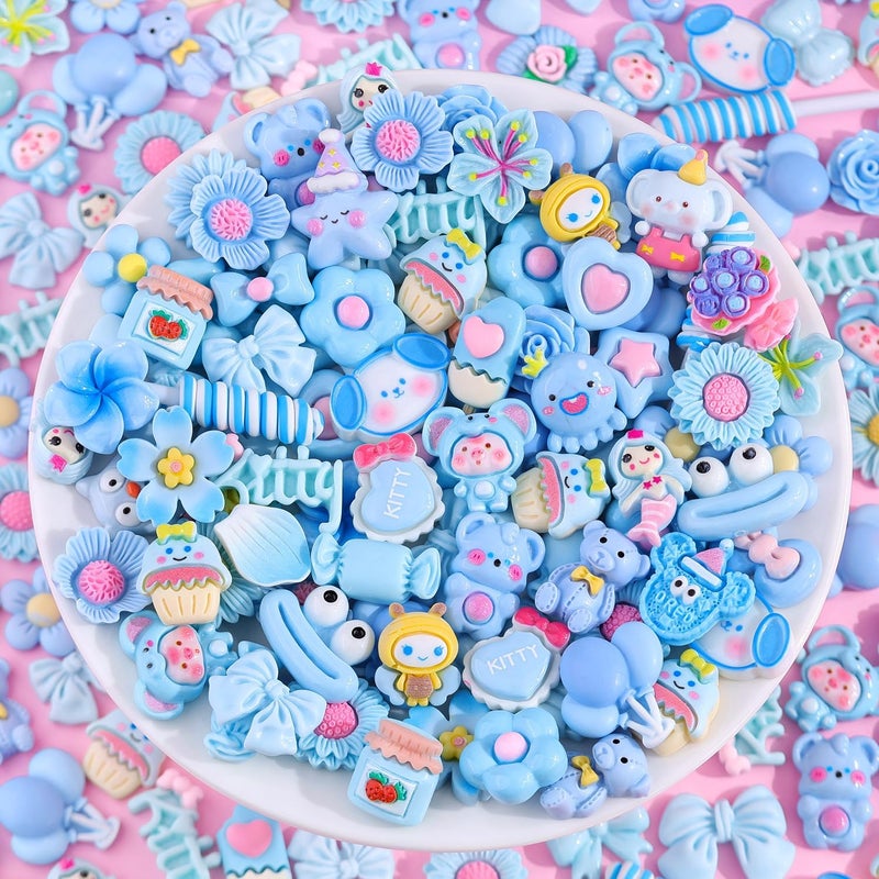 Glitzest 100PCS TINKRSTUFF Blue Slime Charms Cute Flatback Resin Charms for Slime, Random Kawaii Decoden Charm for Embellishments Phone Junk Case Charms Bulk, Hairpins Scrapbooking Crafting & DIY Decoration - Image 4
